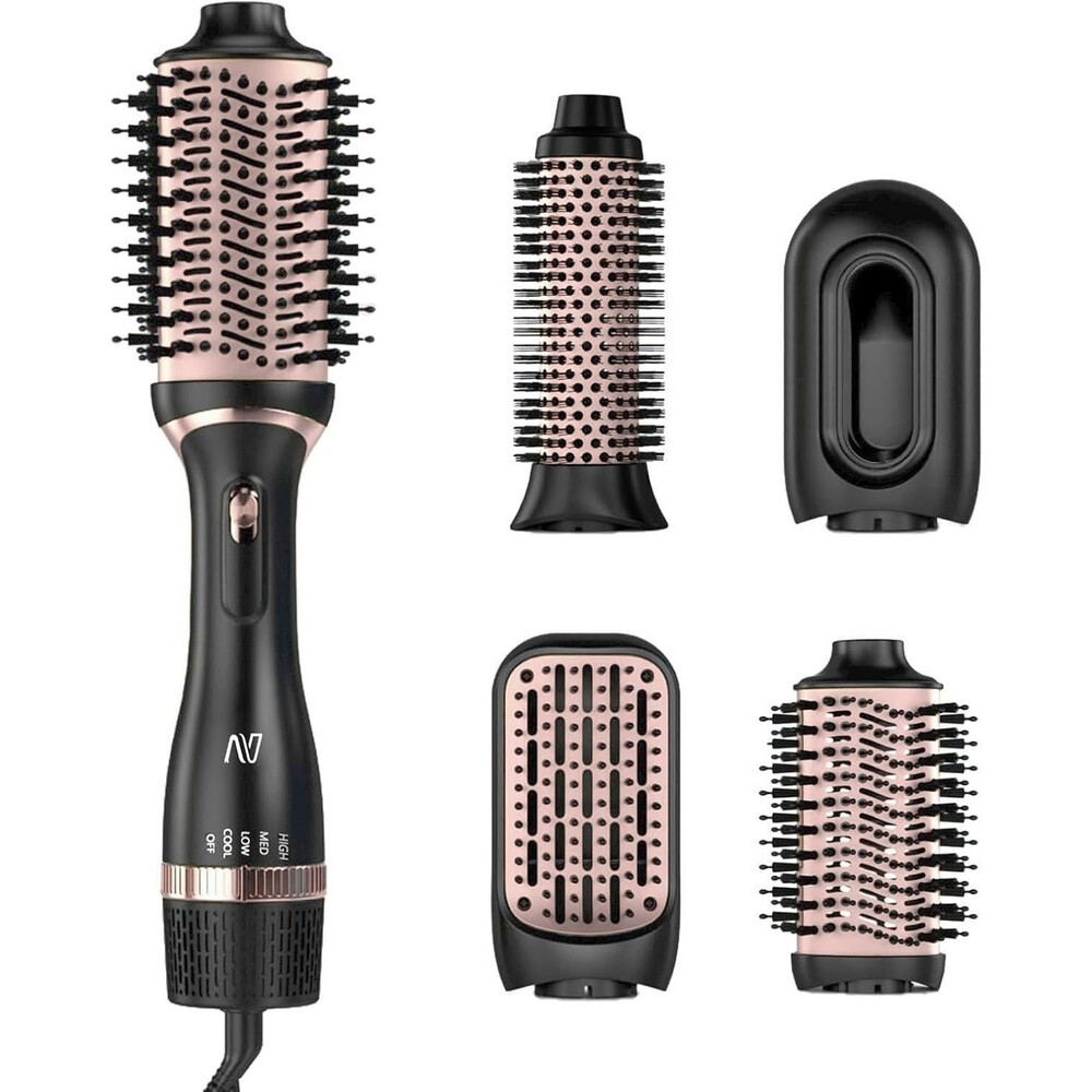 Nycoba Hot Air Hair Dryer Brush Set Ionic Blowout Styler Rose Gold 5 Attachments